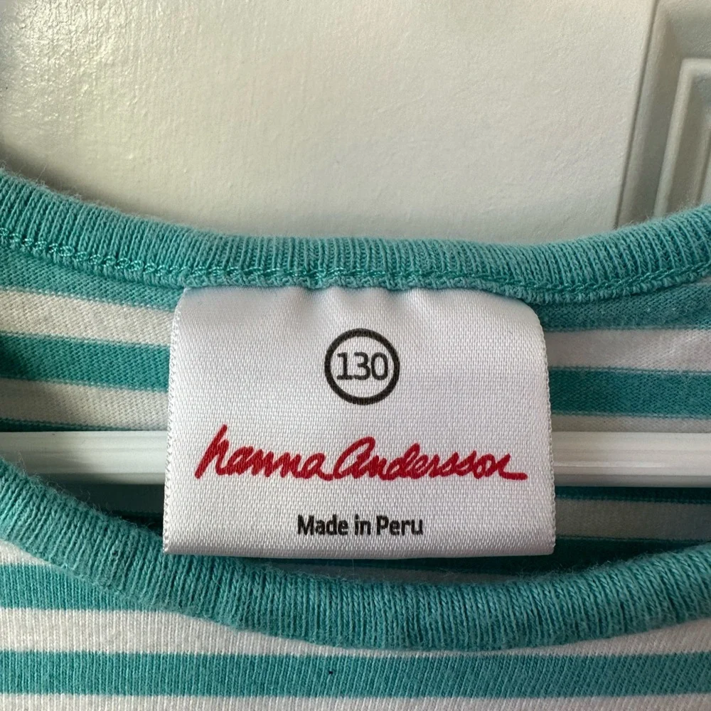 Hanna Andersson Blue Striped Floral Dress (Size 130/8)